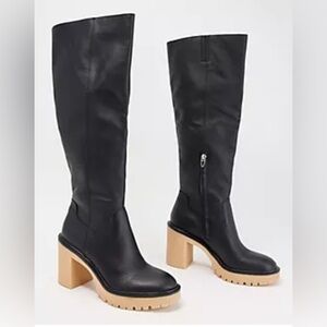 Black Leather Knee-High Boots